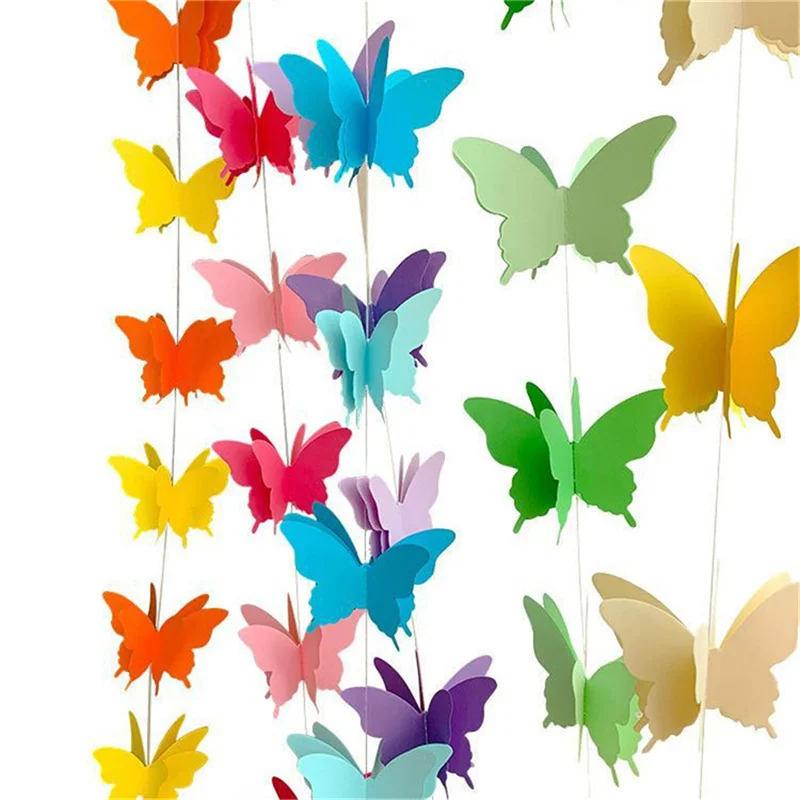 1 Strings Paper Butterfly Garland Hanging Wedding Fairy Birthday Party Decoration Butterflies DIY Banner Baby Shower Suppie