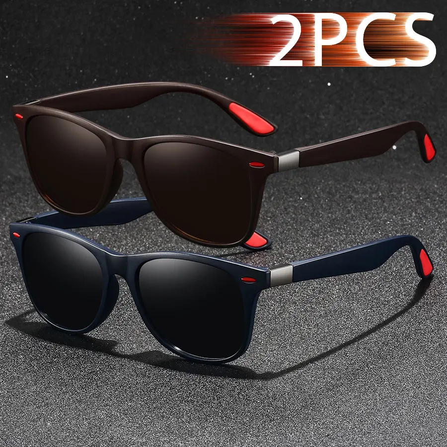 2 Stück Modische Vintage Quadratische Rahmen Sonnenbrille für Autofahren und Angeln, Luxusmarken-Designer Sonnenbrillen für Männer und Frauen
