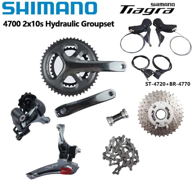 

Shimano Tiagra 4700 4720 2x10s Hydraulic Set 165/170/172.5/175mm Crankset ST-4720 BR-4770 HG500 Cassette Chain Road Bike Set