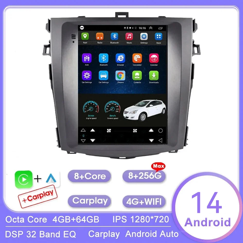 

Android 14.0 Carplay Car Radio for Toyota Corolla E140/150 2006-2013 multimedia player GPS Navigation 2din autoradio 4G+WIFI DSP