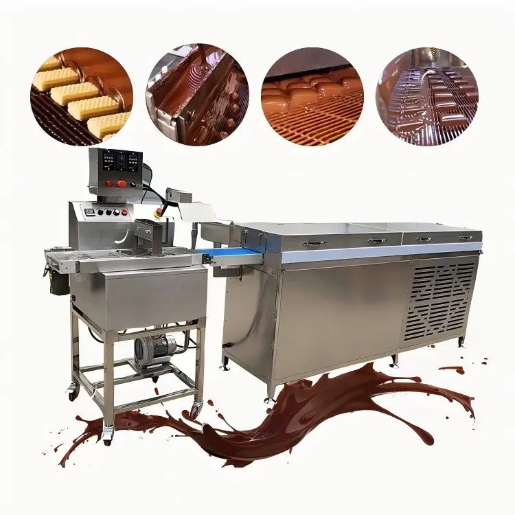 Small Mini Cake Bread Biscuit Donut Wheel Chocolate Making Melting Coating Enrobing hine With Tempering Cooling Tunnel