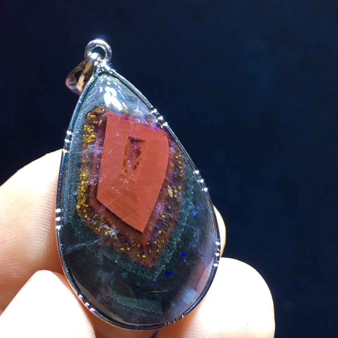 

Natural Auralite 23 Gold Rutilated Pendant Jewelry For Women Lady Men Healing Crystal Silver 33x20mm Beads Gemstone Stone AAAAA