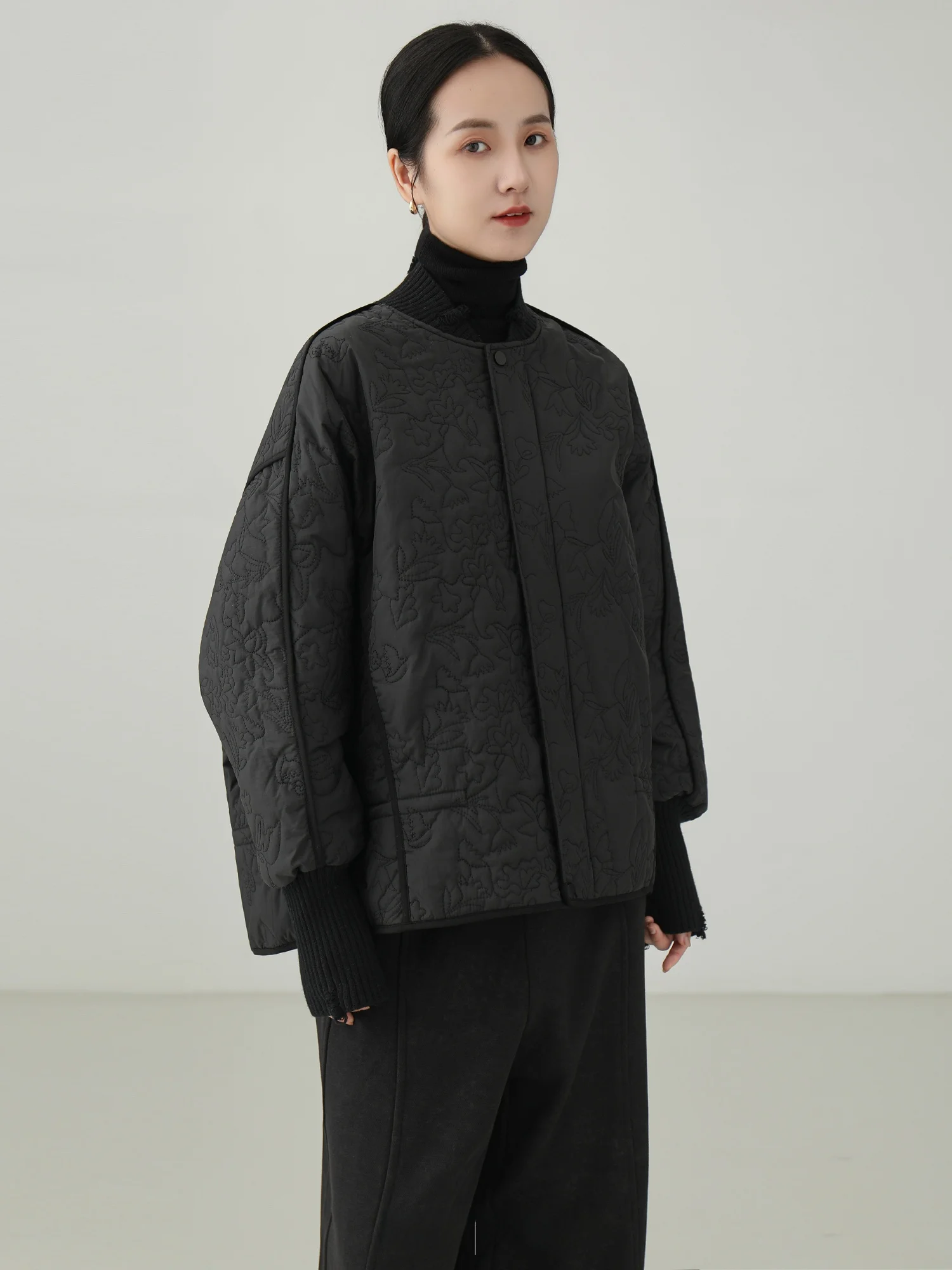 

Ele Bla Embroidered Cotton Jaet Women's Thiened Winter Casual Large Size Loose Fit Cotton Coat Sle