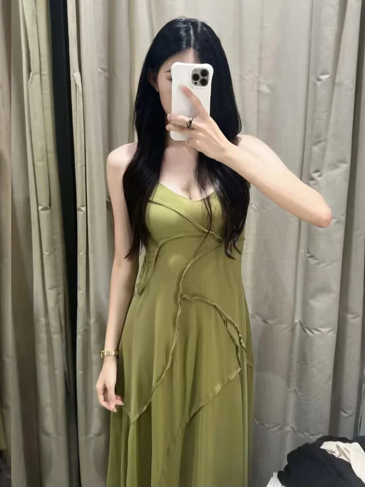 HH – robe longue élégante pour femmes, nouvelle mode, couleur unie, col en v, sans manches, dos nu, épissé, décoration, été