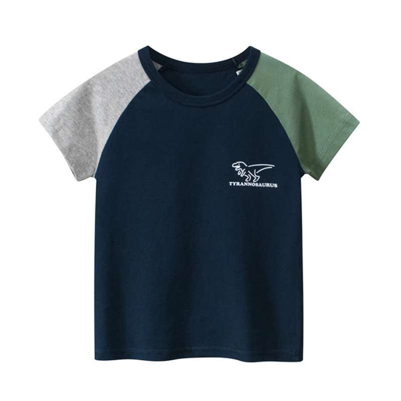 

Children's T-shirt 24M to 10T Short Sleeves 100% Cotton Colorful Patchwork Printed Dinosaur Tee Tops Cute Summer Kids Clothes