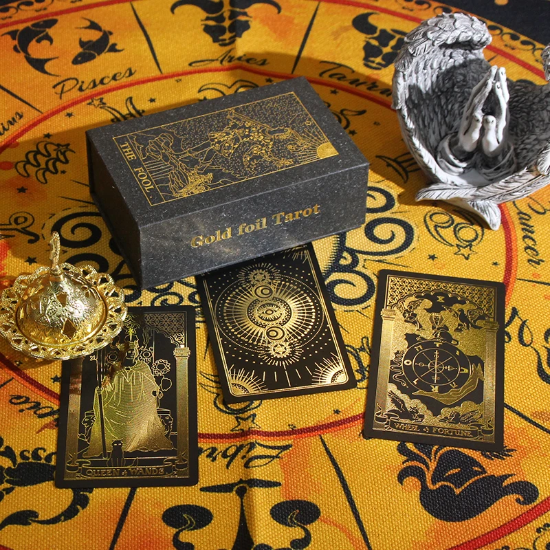 2023 New Arrive High Quality Flexible Tarot Gold Foil Waterproof Card Deck Sets With Guidebook Party Friend Table Game