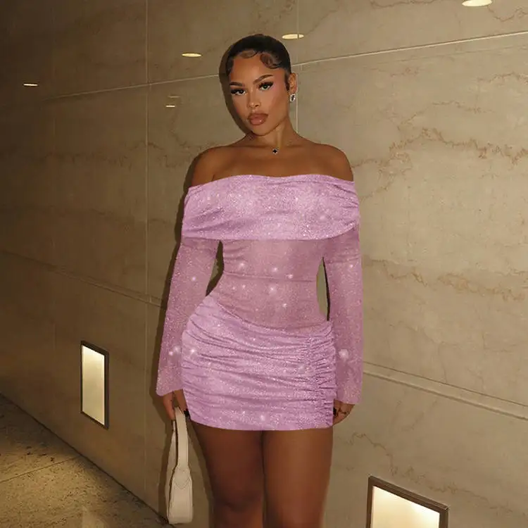 Three Sisters Spring Summer New Fashion Sexy Party Prom Nightclub Woman Clothing Solid Color Slim Fit Semi Transparent Dress