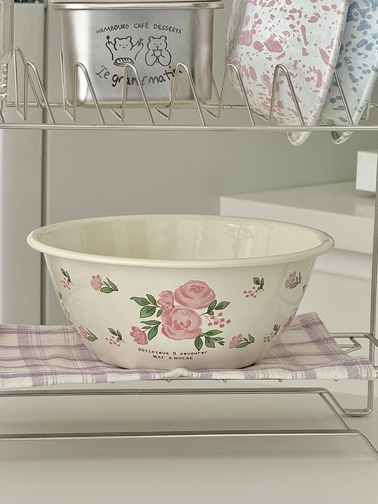 

Large Enamel Soup Bowl Fruit Bowl Kitchen Sink Pasta Bowl Rustic Ins Sle round ape Adult Dinnerware Diware Enamelware