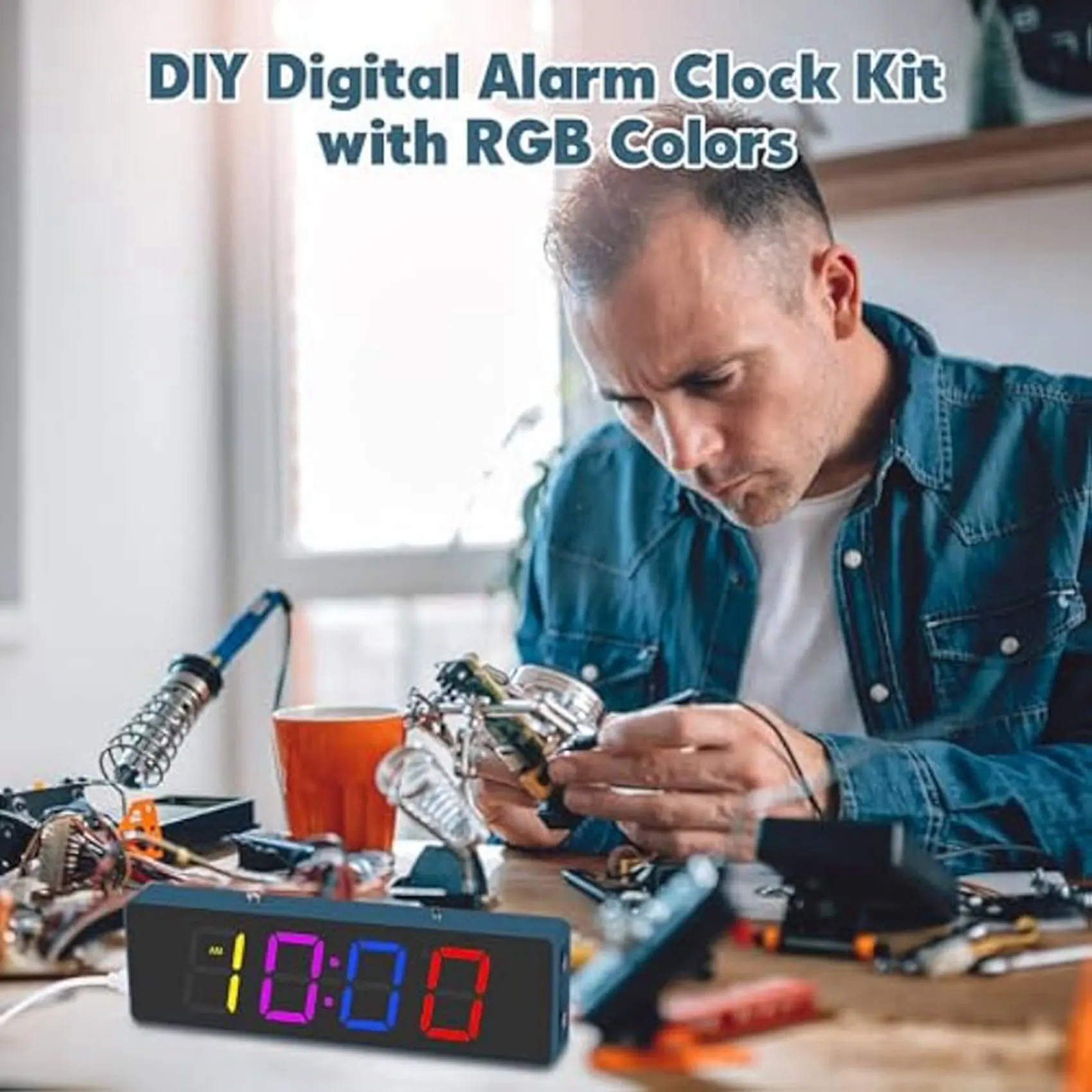 WORTHOWN-5X Soldering Practice Kit,4-Digit Digital Alarm Clock Kit With RGB Colorful Modes,Diplay DIY Clock Soldering Project