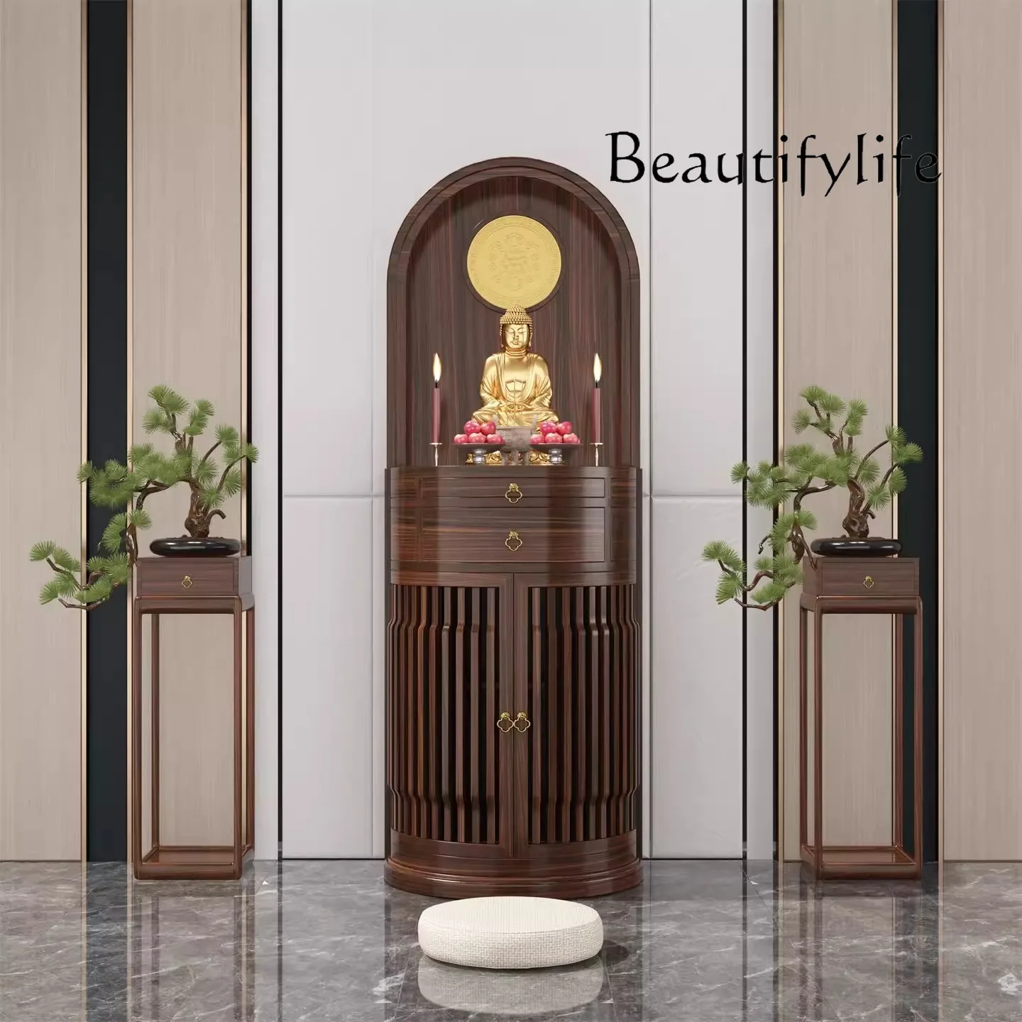 مزار بوذي صيني جديد يقدم طاولة خزانة عمودية منزلية إله الثروة من الخشب الصلب Guanyin Bodhisattva offeri #4