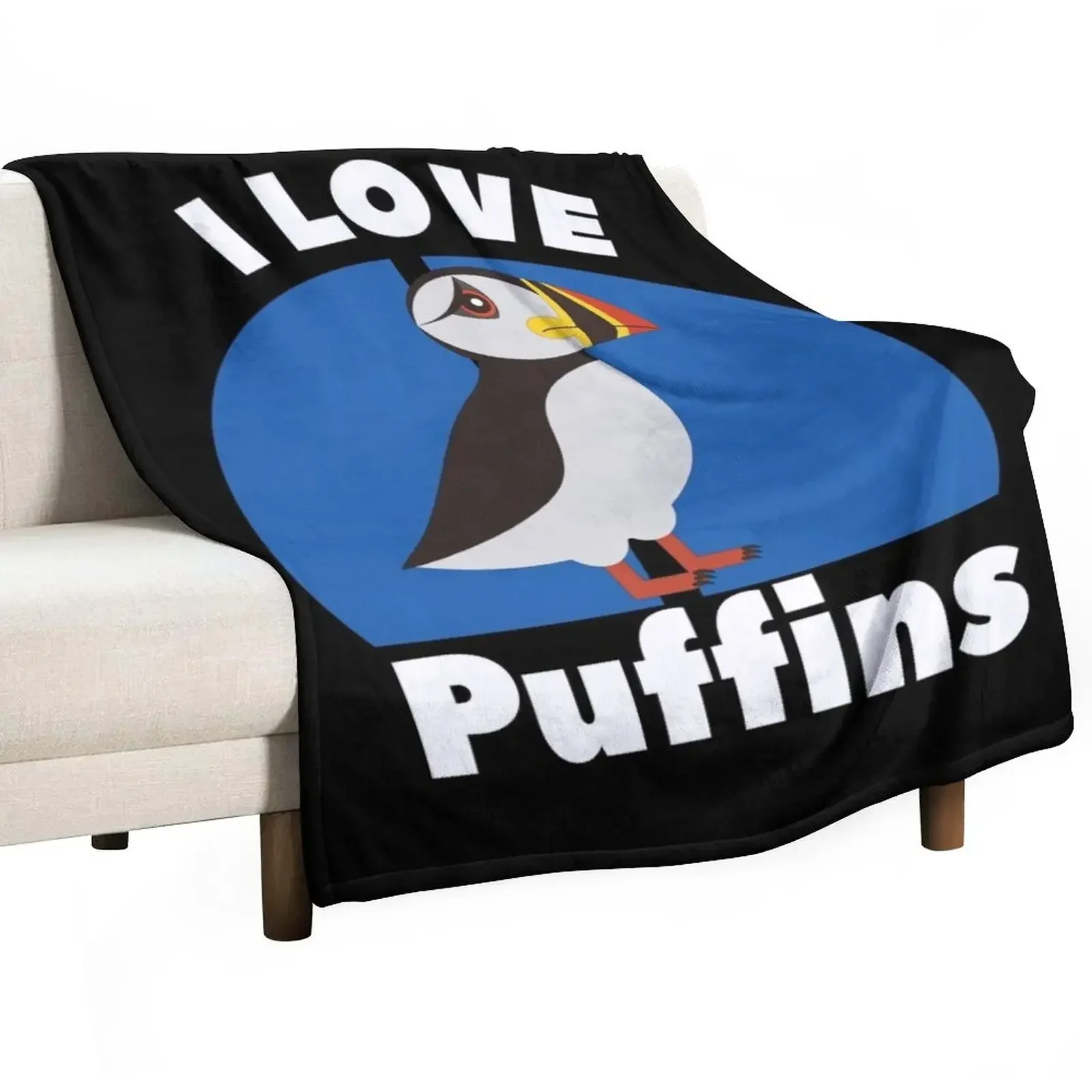 I love Puffins Puffin bird in Scotland Puffin Scottish bird lover Rare white Puffin Puffins in UK United kingdom Throw Blanket