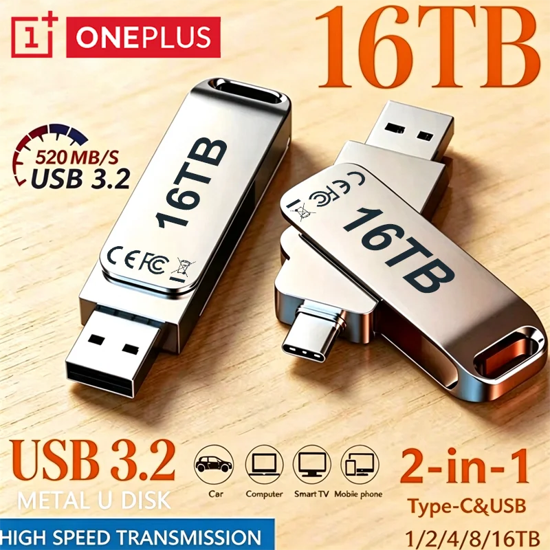 OnePlus 64TB Flash Drives USB 3.2 HighSpeed USB Transfer Metal Pendrive Memory Card Pendrive Flash Disk Memoria Waterproof Stick