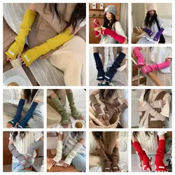 Korean Style Knitted Warm Sleeves Solid Color Hole Woolen Arm Gloves Y2k Sweet Long Fingerless Sleeves Clothing Accessories