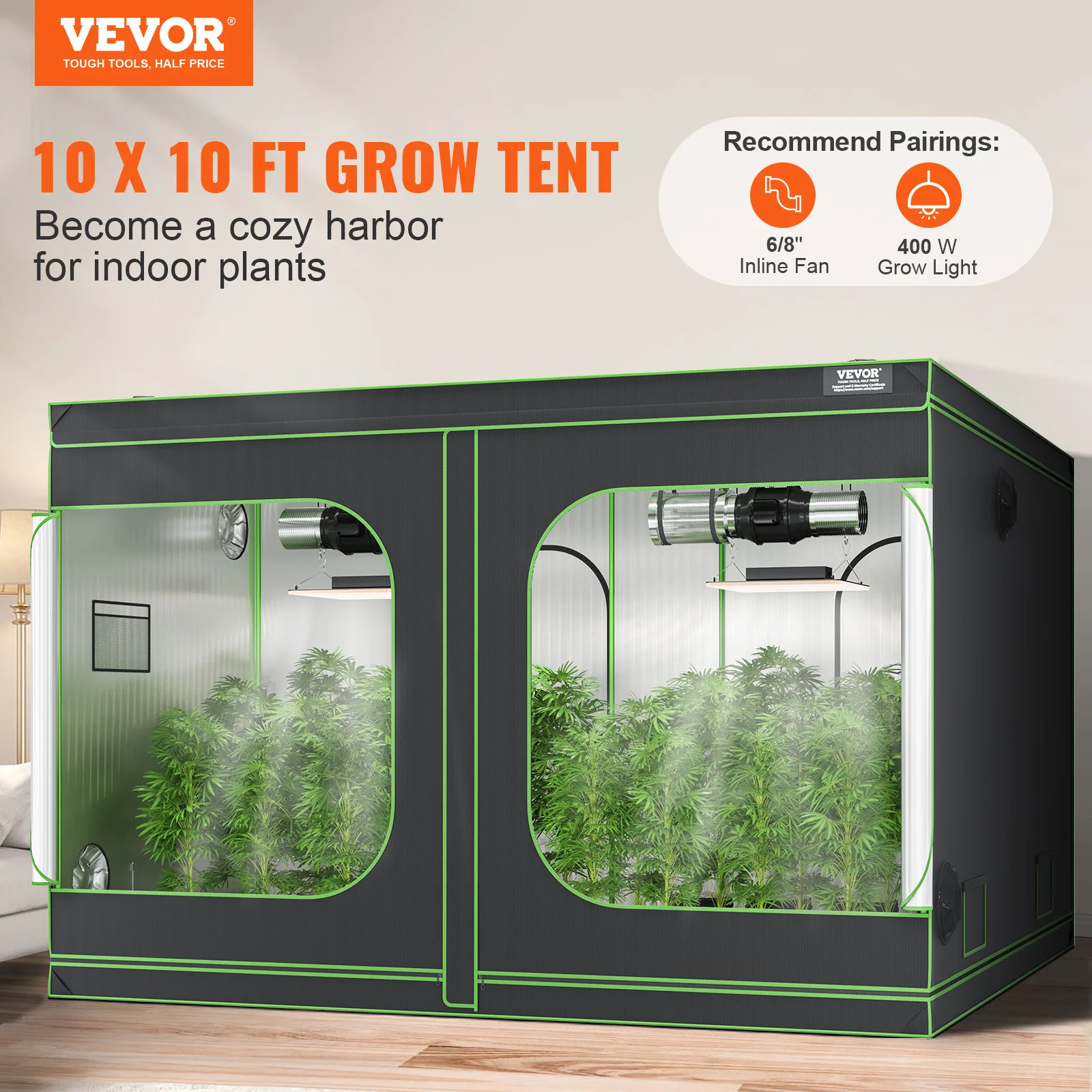 VEVOR Grow Tent High Reflective 600D-2000D Mylar Hydroponic Growing Tent with Observation Window Tool Bag for Plants Grow