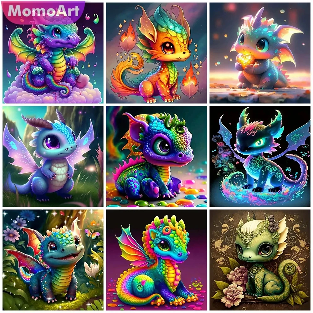 MomoArt Dragon Diamond Mosaic Cartoon Animal New Arrival Embroidery Colorful Dinosaur Diamond Painting Handmade Gift