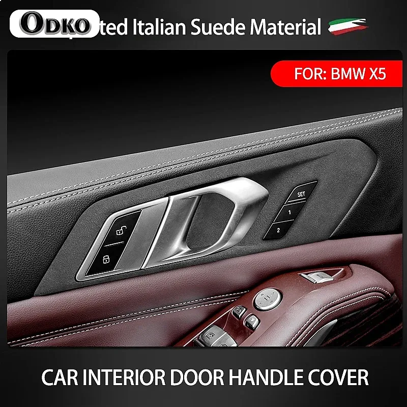 4Pcs Super Suede Car Accessories Door Bowl Handle Protection Decorative Patch Cover For BMW X5 X5L 2019 2020 2021 2022 2023 2024