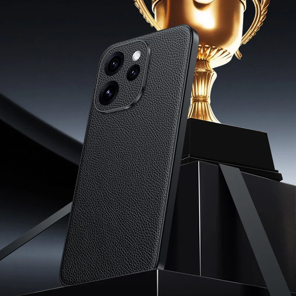 حافظة جلدية أصلية فاخرة مع نمط ليتشي من البولي يوريثان الحراري والكمبيوتر الشخصي غطاء هجين لهاتف Reno15 Pro ممن لهم رينو 15 حافظة هاتف Skin Funda