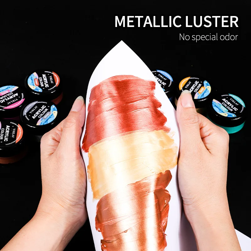 30ml 8 Colors Metallic Gradient Acrylic Paint Set Waterproof Art Painting Drawing DIY Craft Supplies for Artist Student