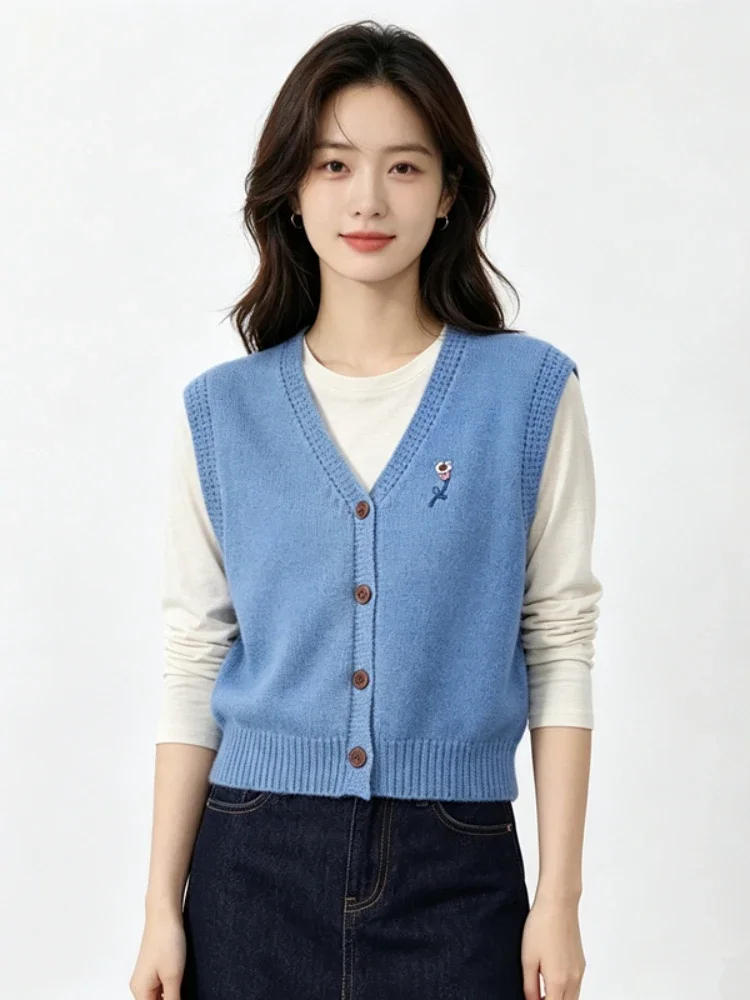 zjaiss 2026 Autumn Winter V‑Neck Loose Outerwear Sleeveless Knit Women Cardigan Vest Layering Sweater Waistcoat Top