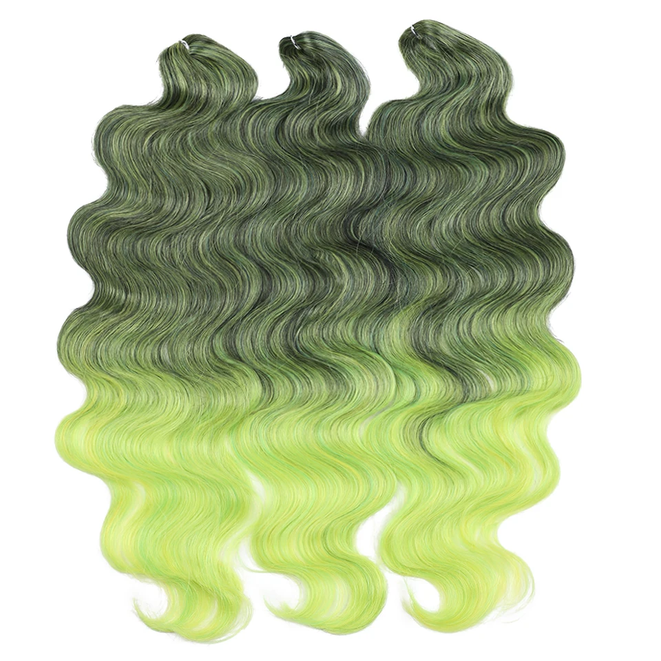 FASHION IDOL Body Wave Crochet Hair 24 pollici Soft Long capelli sintetici trecce estensioni coda di cavallo Ombre Blue Green Hair Extensions