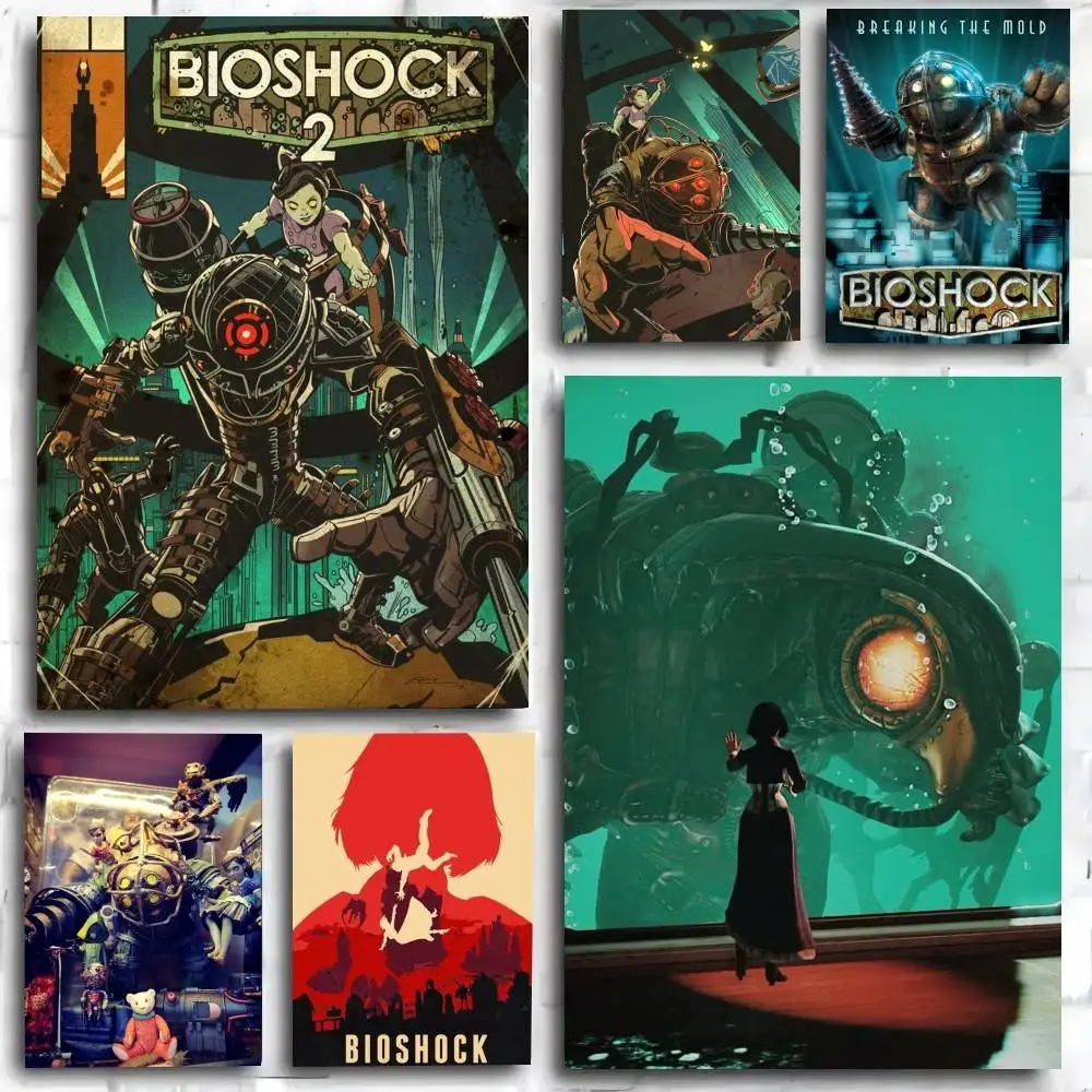 Affiche autocollante en papier imperméable, décoration murale pour café, Fanart Game Bioshock Rapture, 1 pièce