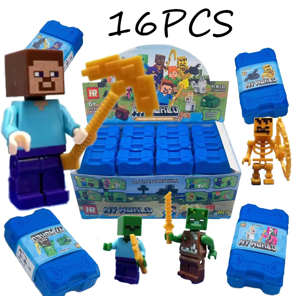 

NEW Game Anime Periphery My World Figurine Set Steve 16pcs PVC Model Toys Desktop Decoration Toys for Children surprise gift box