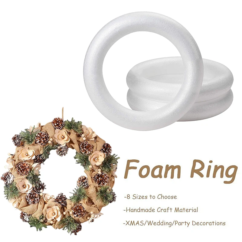 5/7/8/10/12/15/17/20cm White Round Polystyrene Foam Ring For Christmas Crafts DIY Handmade Wreath Wedding Party Decorations