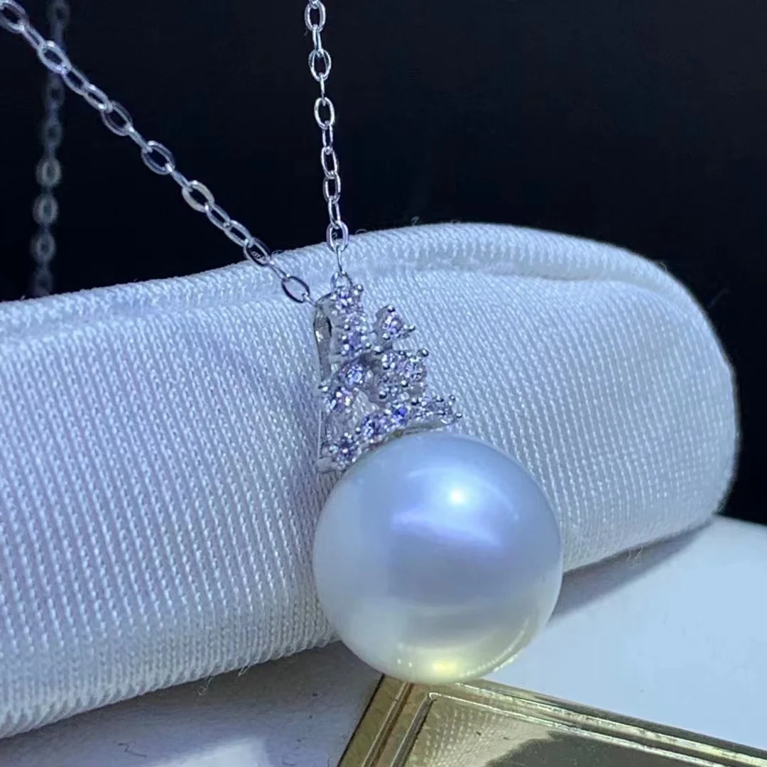 DL Pearl Pendant Fine Jewelry Solid 18K Gold Round 11-11.5mm Australia Sea Water White Pearls Pendants Necklaces for Women