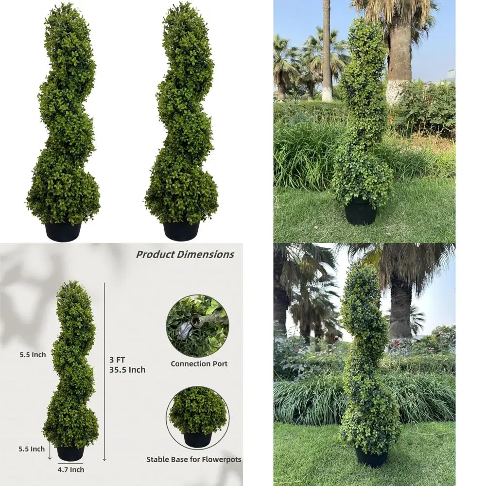 

Набор из 2-х УФ-стойких спиральных деревьев из искусственного боксуса высотой 3 фута, искусственные растения для сада, двора и патио