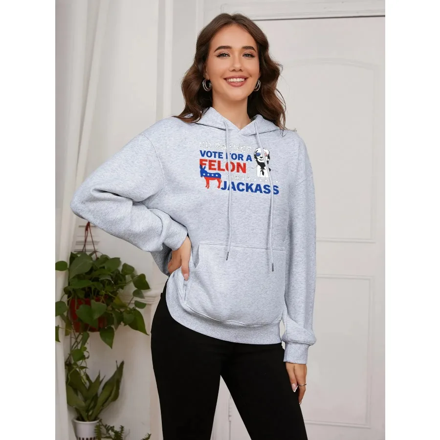 

Basic Women Casual Hooded Sweatshirt Autumn Winter Padded Long Sleeve Printed Top Oversize