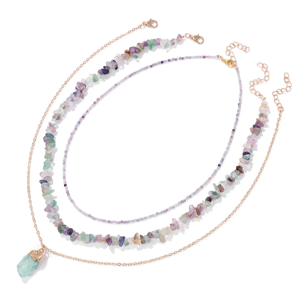 3Pcs/Set Natural Amethysts Stone Necklaces Irregulat Chips Stone Pendant Necklace Healing Reiki Women Necklaces Jewelry Gifts