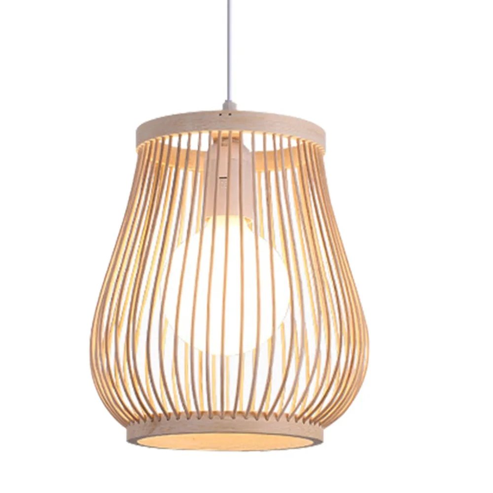 Handmade Bamboo Rattan Pendant Light Natural Wood Chandelier LED Ceiling Lamp E27 Lighting for Dining Living Bedroom Home Decor