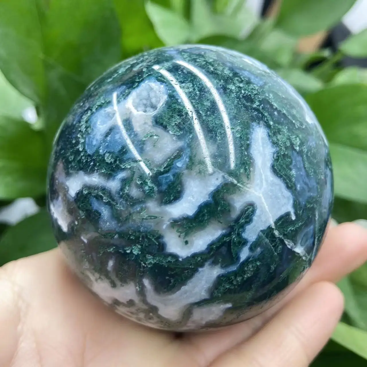 1PC 7-8cm Natural Crystal Moss Agate Sphere Ball Home Decoration And Witchcraft Supplies Anyolite Witch Spiritual Decor Wicca