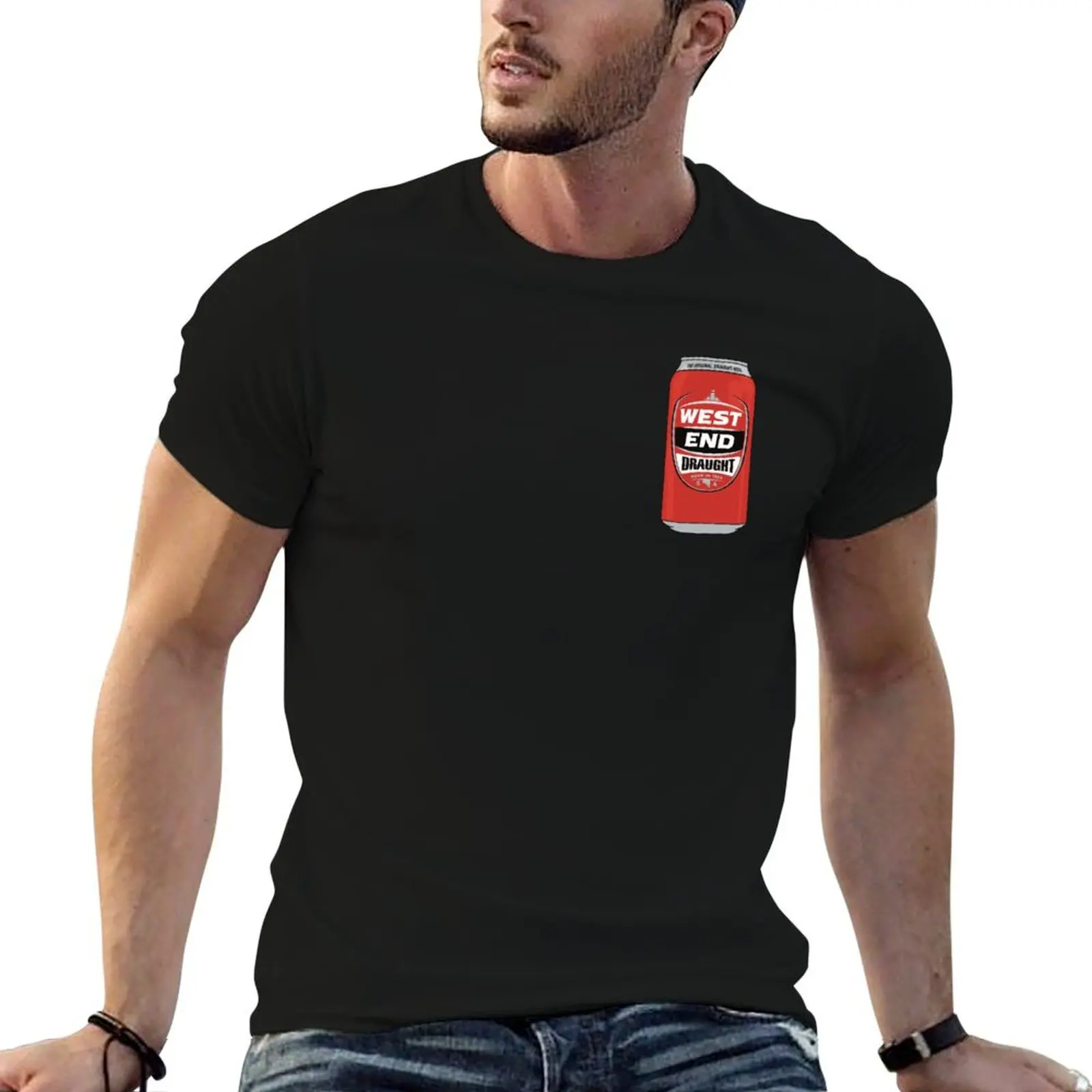 

Hand-drawn West End Draught can T-Shirt Short sleeve tee animal prinfor boys plus size men clothing