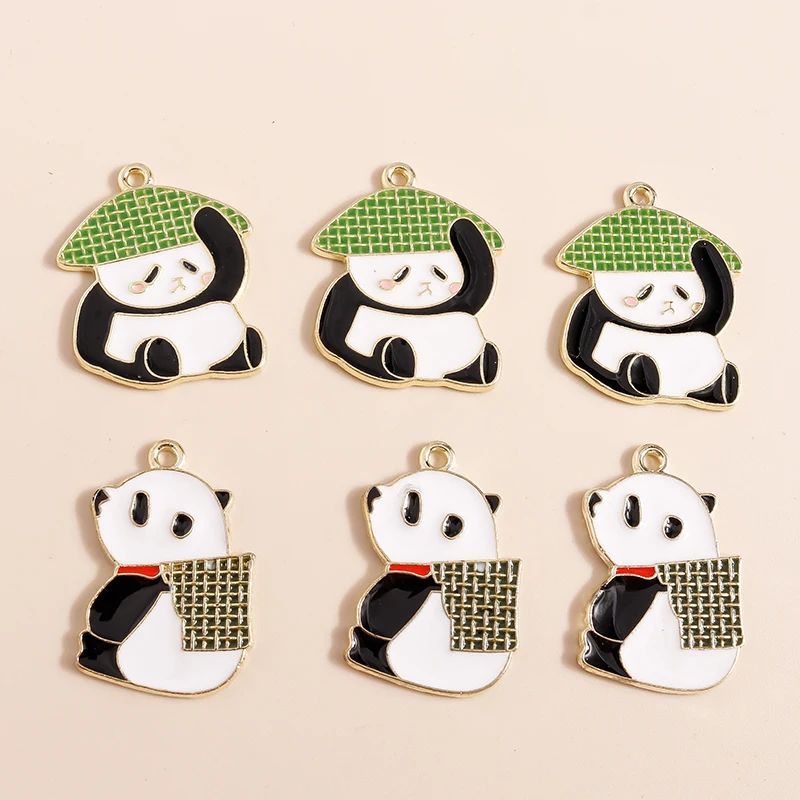 20 Stück Cartoon-Tier-Anhänger aus Emaille, Panda-Bambus-Charms für die Herstellung von Halsketten, Ohrringen, DIY-Bastelarbeiten, Schmuckzubehör – Detail 6