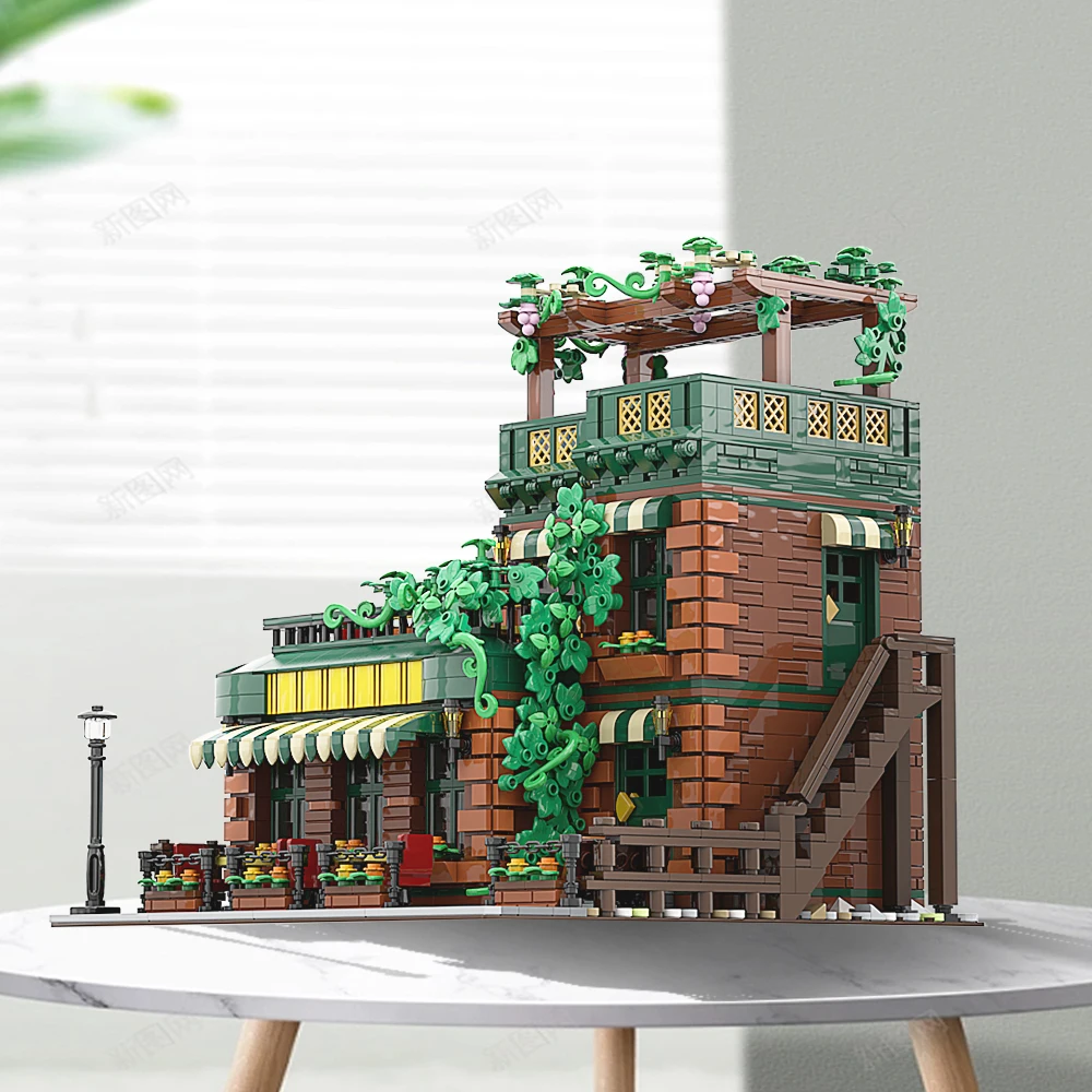 Moc moderne Kaffeehaus Baustein Modell städtische Architektur Straßen ansicht Ziegel DIY Montage Spielzeug Geschenk Kinder geschenke