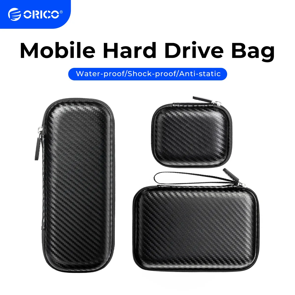 ORICO Portable Protection Hard Case Shockproof EVA Organizer Case for External 2.5 inch Hard Drive SSD USB Charging Cable