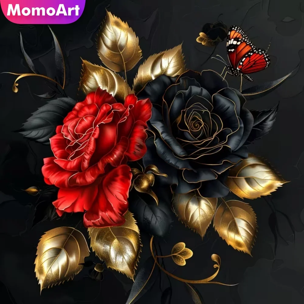 

Momoart 5D DIY Diamond Mosaic Flower Suitable for Beginners Diamond Painting Black Red Acrylic Craft Supplies Holiday Gifts