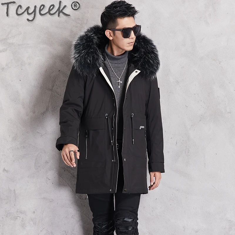 

Tcyeek Mid-long Fur Jackets Man Clothes Warm Detachable Rex Rabbit Fur Liner Parka Fashion Winter Men Jacket Raccoon Fur Collar