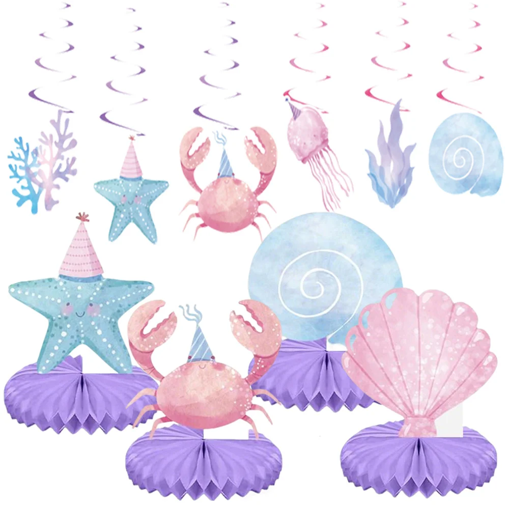 Meerjungfrauen-Geburtstagsdekorationen, Meerjungfrauen-Waben-Hängeornamente, hängende Spiralen, Mädchen-Ozean-Deckenstreifen, Meerjungfrauen-Partygeschenke – Detail 1
