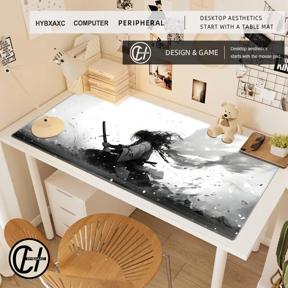 Grand tapis de souris de jeu 900x400 Design noir et blanc de tapis de table confort de précision caoutchouc antidérapant pour les joueurs et l'usage au bureau