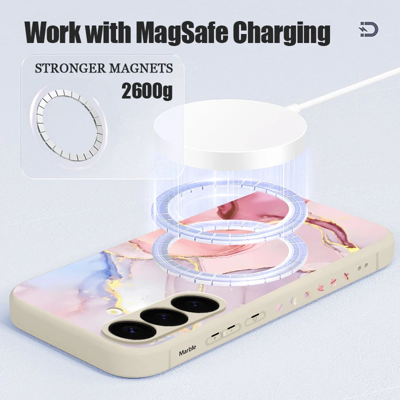 Colored Marble Magnetic Case For Samsung Galaxy S25 S23 S24 S22 Ultra S21 Plus S25 S23 S24 FE For Magsafe Wireless Charge Cover