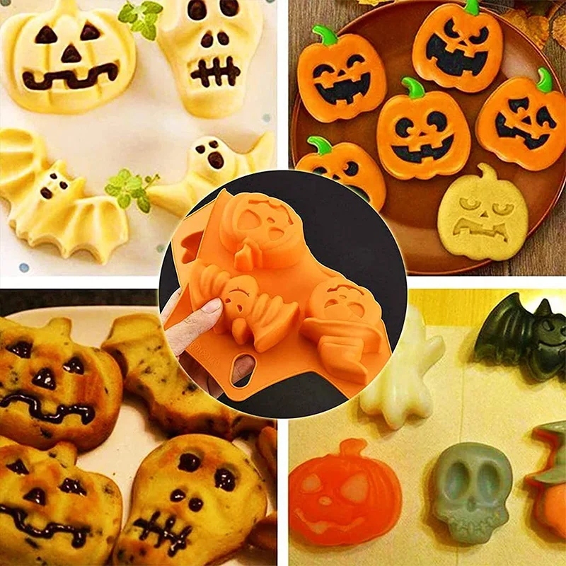 3D Silicone Halloween Cake Mold Pumpkin Ghost Shape Mould for Making Cookie Candy DIY Cake Decoration Tools Baking Accessories