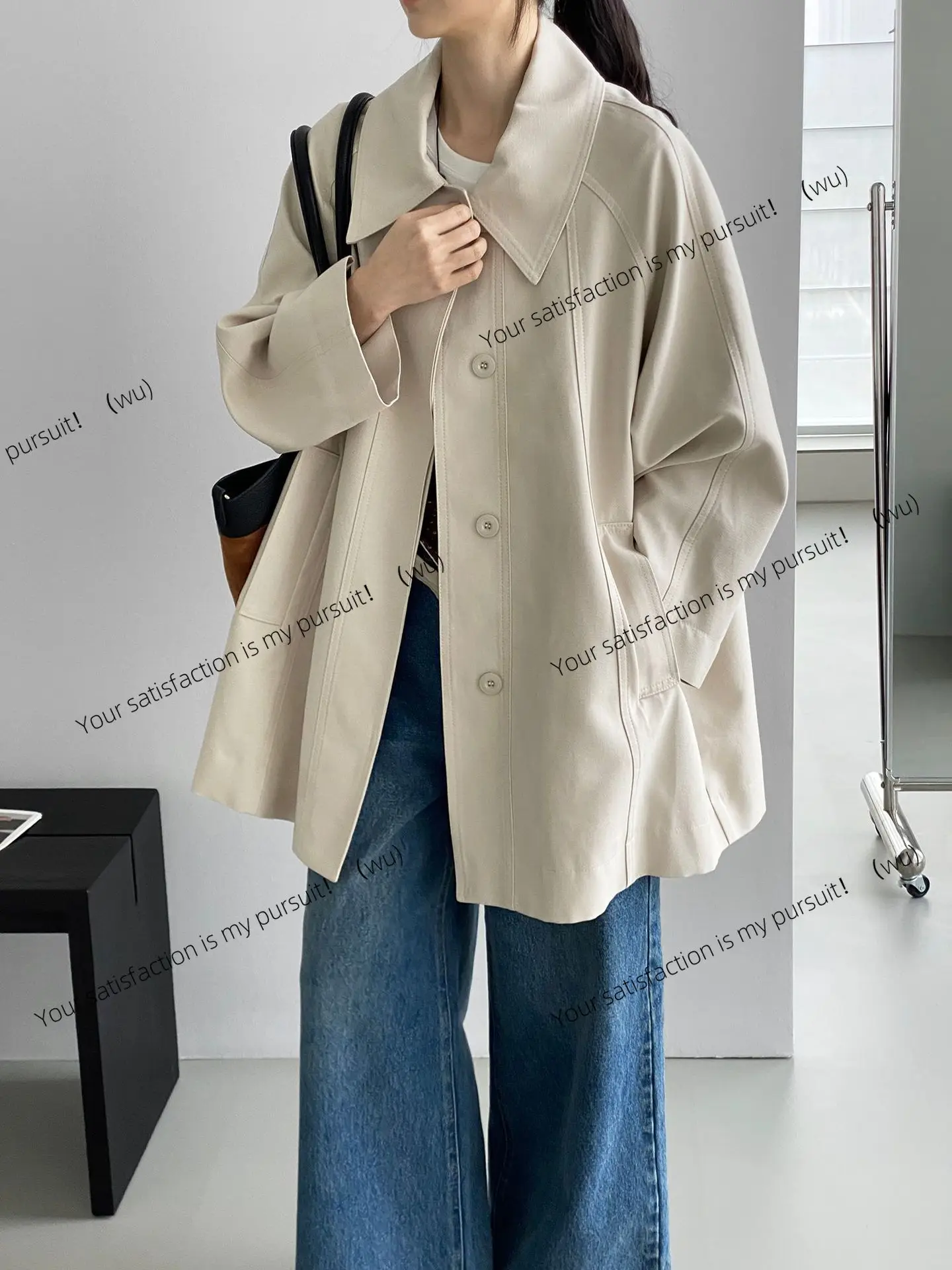 

Korean lazy style loose lapel trench coat women's high-end temperament medium and long coat