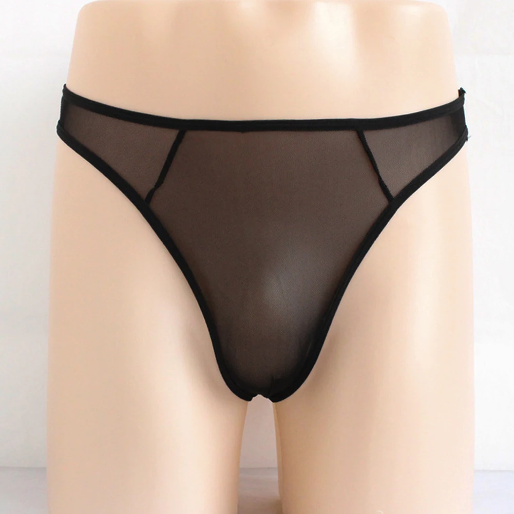 String Sexy en Maille Fine pour Homme, Culotte Taille Basse Transparente, Dos en T, Couleur Unie, Nouvelle Collection