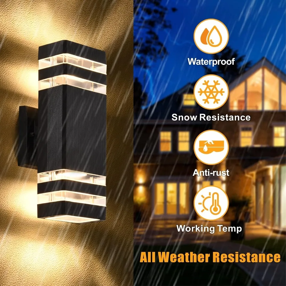 4 Pack Outdoor Wall Lights, Modern Exterior Lighting Fixtures, 2-Layer Black Up and Down Lights for House, Porch, Patio, Garage