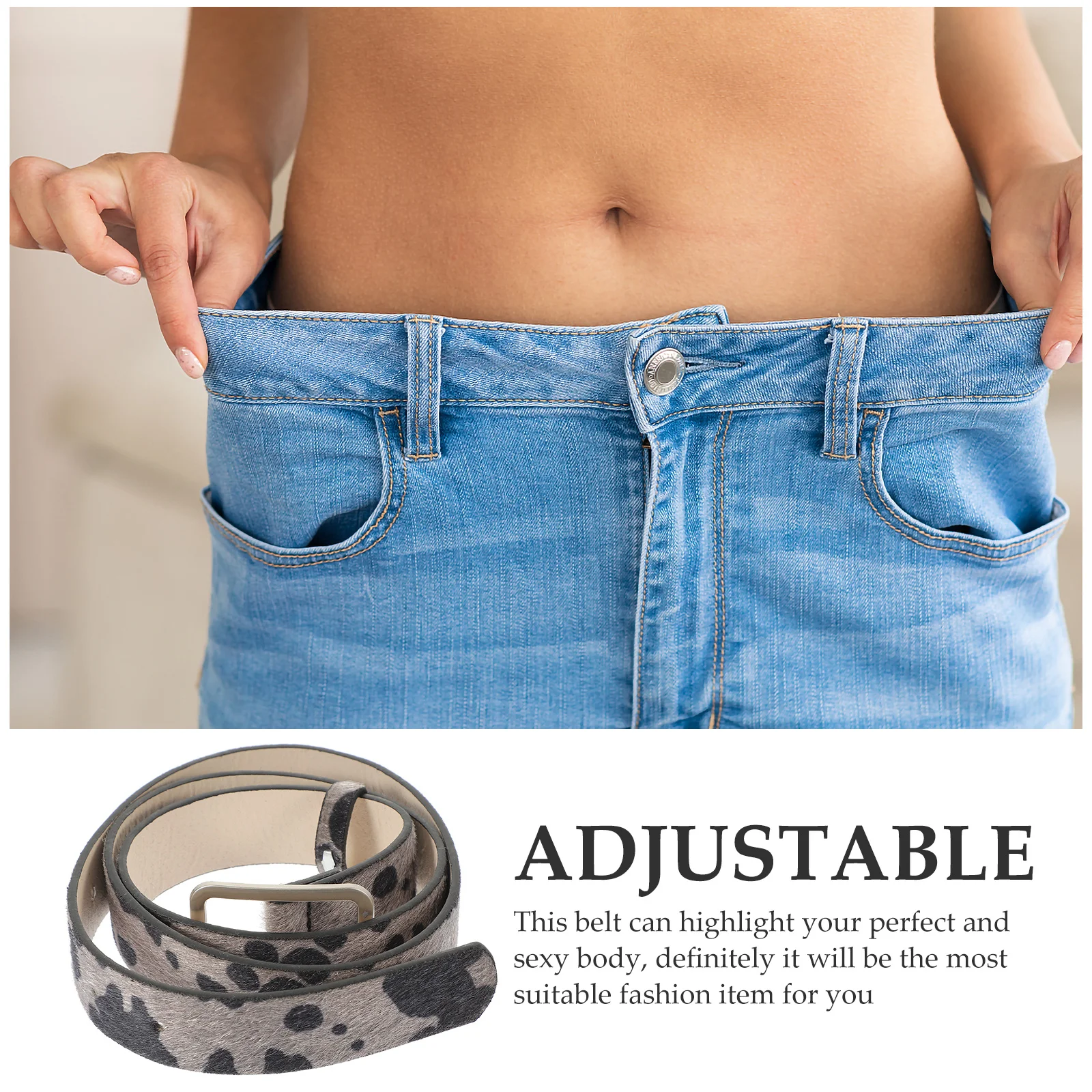 

ifundom Cow PU Belt Animal Print Belt for Women Imitation Pants Accessory Fashion Girl Gift