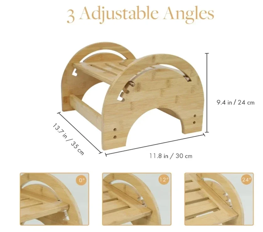 Adjustable Under Desk Foot Rest, Bamboo Leg Rest, Step Stool for Kitchen and Bathroom