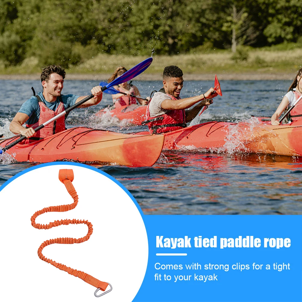 Adjustable Elastic Kayak Rod Lanyard Canoe Paddle Leash Fishing Rod Leash Safety Rope Carabiner Rowing Boats Accessories