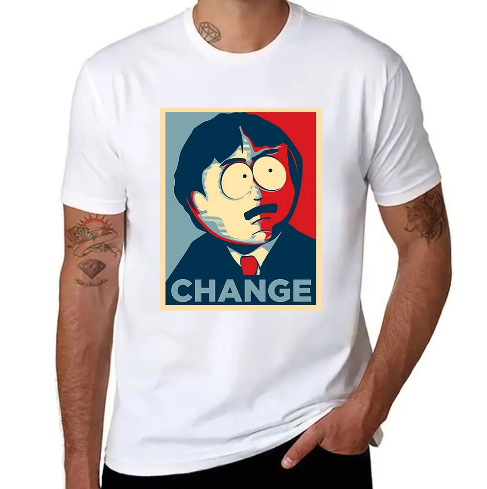 Men's Cotton T-Shirt, South Park Randy Marsh "CHANGE" Graphic Print Crew Neck Casual Tee, Funny Political Meme Top for Fans view 2